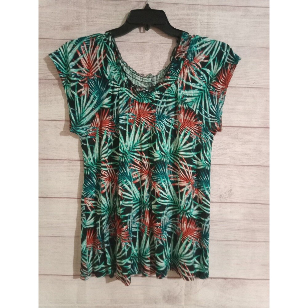 Palm Shirt Women's Size Large Brand indigo Sleeveless Rounded Neck Tropical